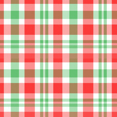 Chirstmas plaid pattern. Colorful tartan plaid pattern. Multicolor check plaid in white, green and red for fabric and textile design.