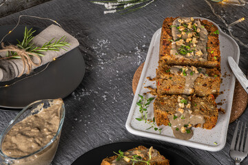 Lentils loaf on christmas table