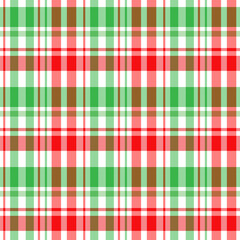 Chirstmas plaid pattern. Colorful tartan plaid pattern. Multicolor check plaid in white, green and red for fabric and textile design.