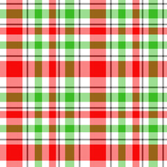 Chirstmas plaid pattern. Colorful tartan plaid pattern. Multicolor check plaid in white, green and red for fabric and textile design.