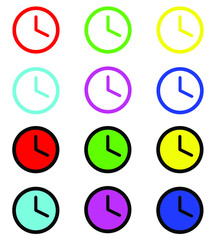 Time icon vector. Clock icon vector in trendy flat style. Set elements in colored icons. Clock icon illustration isolated on white background