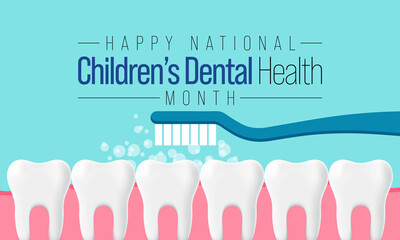 National Children's dental health month is observed every year in February, to teach children the importance of good oral hygiene at an early age and visiting the dentist regularly. Vector art