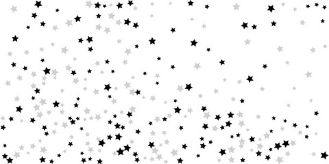Silver star confetti. Falling stars on a white background. Illustration of flying shining stars. Decorative element.