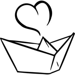Paper boat with a heart sketch vector illustration