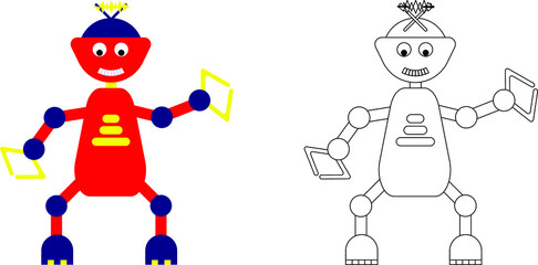 Fototapeta na wymiar vector illustration coloring book robot