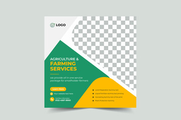 agriculture farming services or Lawn Mower Garden Service Social Media post banner and cover template or agro farm, agriculture, farming, organic
