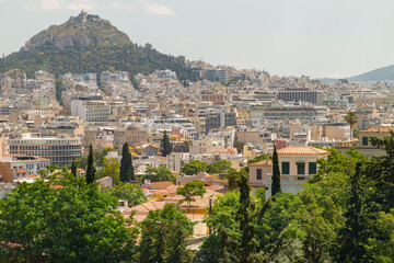 Fototapeta premium Panoramica, panoramic, paisaje, landscape, vista, view, skyline en la ciudad de Atenas o Athens en el pais de Grecia o Greece