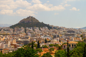 Panoramica, panoramic, paisaje, landscape, vista, view, skyline en la ciudad de Atenas o Athens en el pais de Grecia o Greece