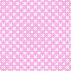 White cross pattern on pink background. Multiply sign clipart pattern on pink backdrop.