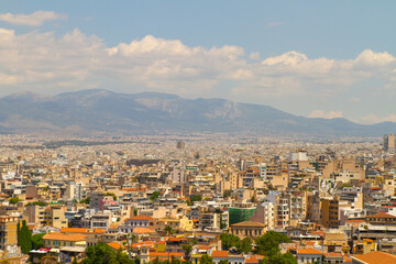 Panoramica, panoramic, paisaje, landscape, vista, view, skyline en la ciudad de Atenas o Athens en el pais de Grecia o Greece