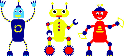 vector illustration set three robots