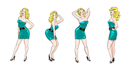 Illustration of sexy blonde girl posing.