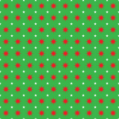 Red stars and white stars pattern on green background. 