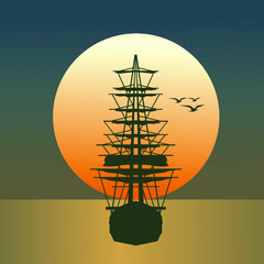 sailing boat scenery illustration vector design