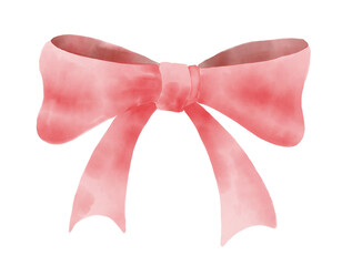 Watercolor Red Bow for gift. Hand drawn illustration of ribbon for present. Sketch for birthday or Valentine's day design. Isolated element on white background