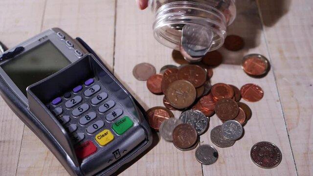 Cash in coins and payment card reader