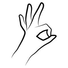 Women hand ok sign simple outline minimalistic linear gesture style. Vector Illustration of female hands for create logos, prints and other designs on white background