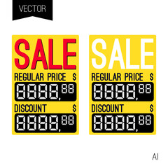 Digital price tag vector template for shop or supermarket. Store price label for retail display or sale. Price template for all digits. Shape for writing cost of product. Sale, best price, best offer.