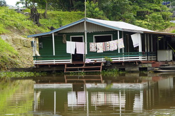 Floating house in the Amazon, Brazil 