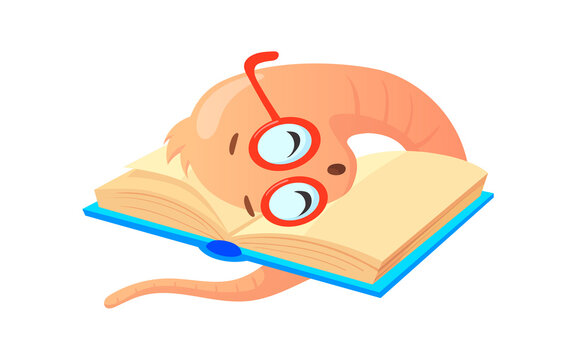Sleeping bookworm. Cartoon worm sleep on books bookworm in school library, vector