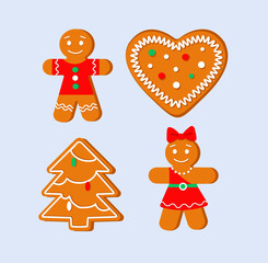 Gingerbread set, symbols of Christmas and New Year. Vector