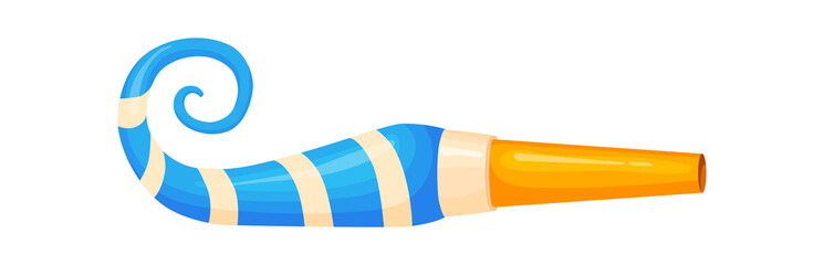 Strip party blower. Noise maker for children megaphone sound, cartoon illustration