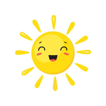 Sun with open mouth. Baby emoticon on hot beach, vector design