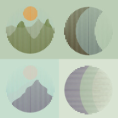 Art composition with lines, circles, ovals .Modern art design .Black Vector stripes .Straight speed lines .Geometric shape. Wall art .