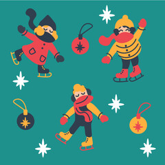 Obraz na płótnie Canvas set of cartoon characters christmas