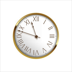 New Year's clock with Roman numbers isolated on white. Vector.
