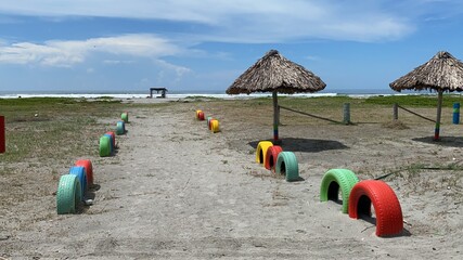 Beach hut on playa costa del sol El Salvador - obrazy, fototapety, plakaty