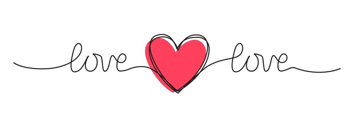 Doodle heart and word LOVE hand written scribble