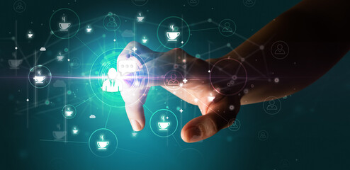 Businessman hand pressing stock graphic information on multitouch screen