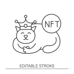 Artwork line icon. Non fungible token.Cat with crown. NFT concept. Isolated vector illustration.Editable stroke