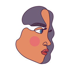 Continuous line, drawing of set faces and hairstyle, fashion concept, woman beauty minimalist, vector illustration for t-shirt, slogan design print graphics style on white