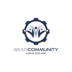 Gear Community People Group Icon Vector Logo Template Illustration Design