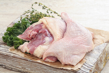 Raw duck leg for roast