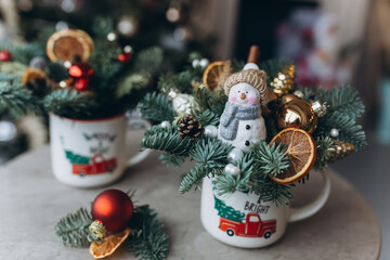 Christmas art decorations. Christmas eve with decor elements 