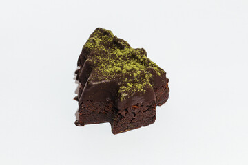 Sweet chocolate cake on white background. Homemade bakery. Delicious and sweet cake for Valentines or birthday party.