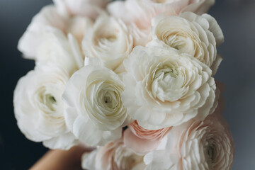 Bouquet of white flowers. Roses in bloom
