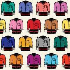 Colors camises castells, estampat de colles castelleres. Human tower clothes Catalan tradition seamless pattern. Vector illustration surface design