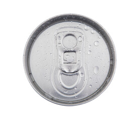 Metal can with water drops
