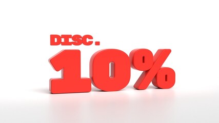 3d render 10 percent promo discount sale with empty white background isolated