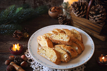 Italian cookies: almond and candied orange cantuccini (biscotti),  New Year decoration