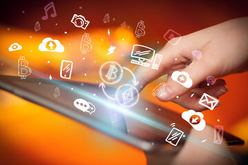 Close-up of a touchscreen with hand drawn icons