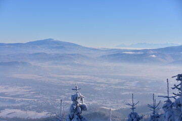 Babia Góra, Beskidy, zima, śnieg, mróz, panorama,
