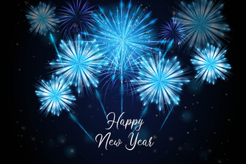 Realistic fireworks new year background isplay images with colourful glowing particles vector illustration