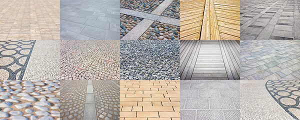 Collection of pictures about different modern an traditional paving for outdoor use made of stone,...