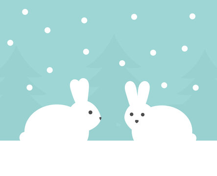 Cute bunnies in winter scenery.