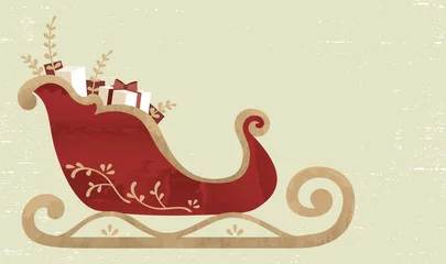 Fotobehang A holiday sleigh full of gifts, in a cut paper style with textures  © MLWilson